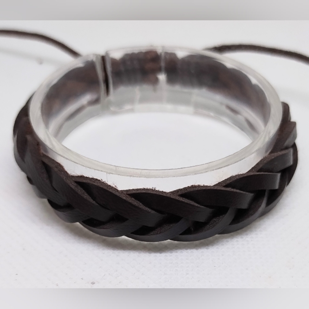 Men's Bracelet Leather Braided‎ Brown NEW f39